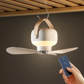 Resim Taşınabilir Kablosuz Mini Tavan Fanı Işıklı, Uzaktan Kumandalı, USB Şarj Edilebilir Pil, 7200mAh, İç ve Dış Mekan Kullanımı için Modern Tasarım, Kamp, Ev ve Ofis Hava Dolaşımı, Dış Mekan Soğutma | Şık Fan Tasarımı | Uzaktan Kumandalı Portatif Fan 