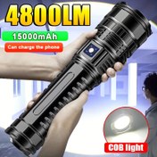 Resim Yeni En Güçlü LED El Fenerleri Taktiksel Şarj Edilebilir El Feneri Dahili 15000mAh Pil Uzun Menzilli Spot Fenerleri Torch Light COB Işık ile 