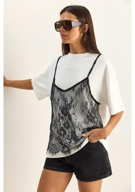 Resim Shade Kadın Dantel Detaylı Katmanlı Görünümlü Basic T-shirt 1083 60286114 - Beyaz 