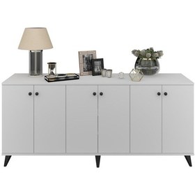 Resim Simple Konsol 6 Raflı 6 Kapaklı 180x44x80 Beyaz Beyaz 