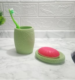 Resim Sıa 2 Li Banyo Seti.Yeşil Petek Model.Poliresin Yeşil 