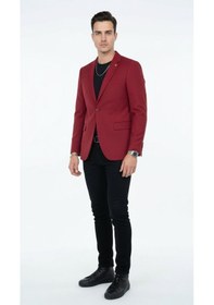 Resim Plus Scorpion Erkek Mono Yaka Tek Düğmeli Çift Yırtmaçlı Blazer Ceket Premium Dokuma Kumaş, 8 Renk Kırmızı 