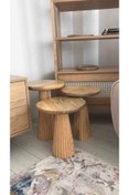 Resim ASELYA HOME Wooden 3’lü Set Mantar Yan Sehpa Fitilli Modern Natural 