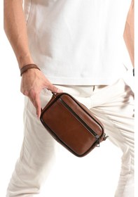 Resim Nahitatyana Hakiki Deri Erkek El Ve Omuz Çantası Çıkarılabilir Askılı Taba 