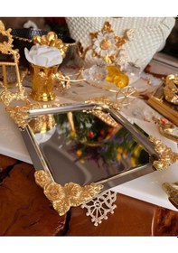 Resim Atabey Home Collection 2 Adet Kahve & Çay & Sunum Tepsisi Metal Döküm Gül Model 