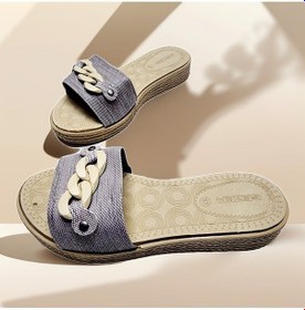 Resim Günlük Hasır Görünümlü Zincir Detaylı Ev Ve Dışarı Terliği 001 