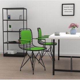 Resim Knsz kafes tel sandalyesi 1 li mazlum syhyşl kolçaklı sırt minderli ofis cafe bahçe mutfak 