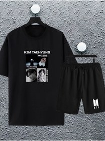 Resim macklin Unisex Kadın Erkek Bts Army (kim,jeon,j Hope,park..) Baskılı Oversize Tshirt ve Şort Eşofman Takımı 