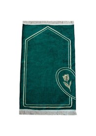 Resim Çeyizlik Eşli Çift Seccadesi, Bohçalık Kalpli Namazlık Set Yeşil Krem Yeşil - Krem 