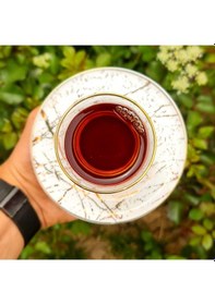 Resim Hometarz Çay Bardağı Takımı Porselen Tabaklı 6'Lı Nazen Gold Seti Çok Renkli 