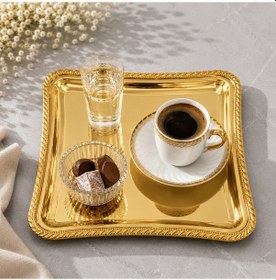 Resim Başak Model Gold İtalyan Sunum Tepsisi 21x18,5 Cm Şık Ve Zarif Servis Tepsisi 
