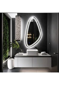 Resim Evonna Beyaz Led'li Lazer Kumlamalı Lavabo & Banyo Aynası Dokunmatik Sensörlü 55 X 110 Cm 