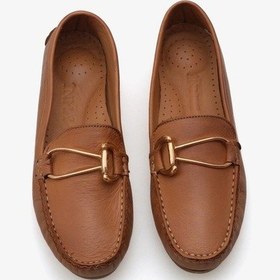 Resim Esila E--25 Kadın Hakiki Deri Tokalı Günlük Babet Taba Siyah 