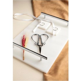 Resim Ince Mermer ve Gümüş Detaylı Söz Nişan Tepsisi, Makas, Yüzüklük ve Metal Kulplu Set 