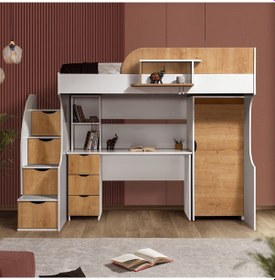 Resim Ranza, Litera Ranza Dolap Çalışma Masası, Beyaz-açık Ceviz 90 X 190 CM 