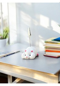 Resim Yatan Kawaii Sevimli Beyaz Hamster Fotoğraf Ve Not Tutucu - Ofis Masa Not Tutacağı Beyaz 