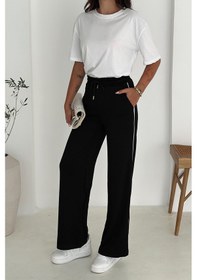 Resim Noa & Noa Kadın Lastikli Bel Bağcıklı Bol Paça Pantolon Rahat & Minimal Stil Siyah 
