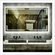 Resim Dnr-Mirror70x90 Cm Beyaz Ledli Tasarım Kumlamalı Banyo Aynası Makyaj Aynası Işıklı Ayna 