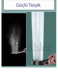 Resim Ahlez Maxima Siyah 5 Fonksiyonlu Duş Başlığı + Hortum + Mafsal Siyah 