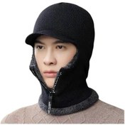 Resim Kalın Polar Astarlı Kazak Şapka Yüz Maskesi Kayak Bisiklet Şblack345 Black 