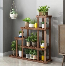 Resim Ahşap Çiçeklik Kitaplık Saksılık Balkon Bahçe Standı No7 