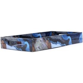 Resim Mavi Desenli Ahşap Tepsi Orta Boy 