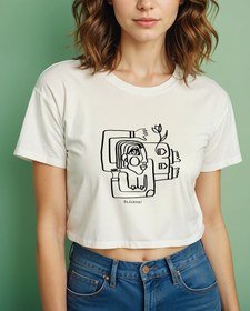 Resim Güller ve Kadehler Viskili Crop Tişört 