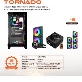 Resim Gameagle Tornado Bilgisayar Kasası + 750w + 80 Power + 240 Mm Sıvı Soğutma Siyah 