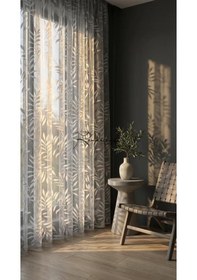 Resim Tül Perde Örme Kumaş Yoğun Dokulu, Ütü İstemeyen Yapı-sarmaşık Ekru 