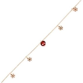 Resim 925 Ayar Rose Gümüş Yuvarlak Garnet Taşlı Kar Tanesi Halhal 
