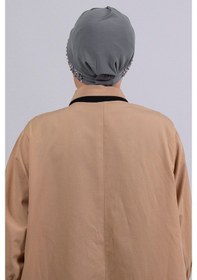 Resim Hürrem Bone Gri Pratik Hazır Geçmeli Tesettür Bone Sandy Kumaş Taşlı 1456_15 Gri 