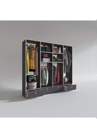 Resim Kenzlife giysi dolabı 4 bölmeli 4 çekmeceli kamil 182*200*42 gri dolap kapaksız 