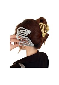 Resim İskelet El Tasarımlı Metal Mandal Saç Tokası Altın Renk 9 Cm Rock & Gotik Stil Şık Aksesuar Altın 