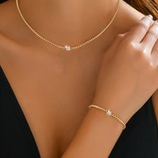 Resim 2 Adet Vintage Tarzı Kolye ve Bileklik Seti, 18K Altın Kaplama Paslanmaz Çelik, Sentetik Taşlarla, Şık Lüks Takı, Kadınlar için, Günlük Giyim ve Tatil için Uygun, Tüm Sezon Aksesuarı 