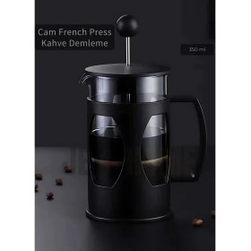 Resim Cam French Press Kahve Demleme Paslanmaz Iç Yapı Siyah 350 ml 