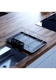 Resim Teknotel Tek Katlı Bulaşıklık Tabaklık Krom Siyah Tepsi Kb003 