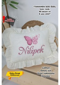 Resim Gros Shop Müslin Yeni Doğan 4katlı Organik %100pamuk Kişiye Özgü Nakışlı Hastane Çıkış Seti Çoklu Kelebek-2 Ekru-3 