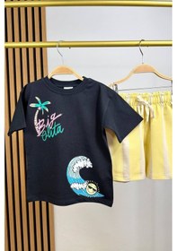 Resim Monila Erkek Çocuk Pamuklu Bisiklet Yaka Baskılı T-shirt Ve Şort Alt Üst Takım Antrasit 