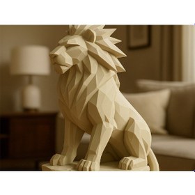 Resim Mini Aslan Heykeli Bej Renk Hediyelik Ev Ofis İçin 15 Cm Dekor Ürünü 