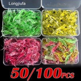 Resim 50/100 Adet Kancalı Silikon Karides Yem - Gece Balıkçılığı için Işıklı Esnek Olta, Yeşil Sarı Pembe ve Parlak Renklerde Mix Set, Açık Hava Av Malzemeleri 