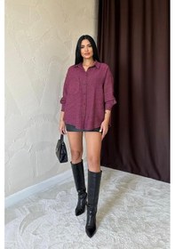 Resim Fuşya Işıltılı Gömlek Fuşya 