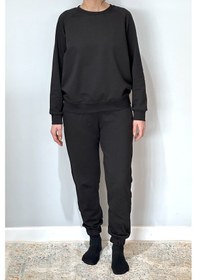 Resim Kadın Sweatshirt Paçası Lastikli Eşofman Takımı 8006 Siyah Siyah 