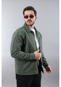 Resim Erkek Regular Fit Haki Spor Model Fermuarlı Kot Ceket Haki 