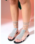 Resim Luvishoes Pesca Gümüş Taşlı Bilekten Bağlamalı Kadın Sandalet Gümüş 