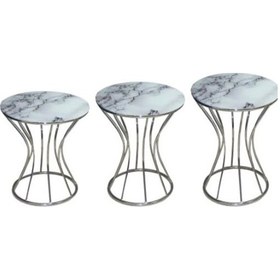 Resim Brc Kum Saati Zigon Beyaz Mermer Desen Metal Çelik Gümüş Renk Kap 