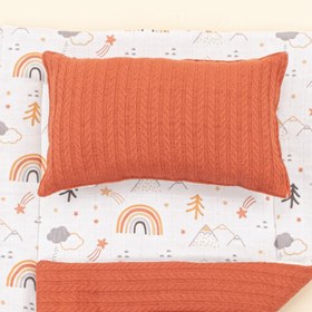 Resim Alt Açma Matı ve Yastık - Çift Taraflı - Kiremit Örgü - Turuncu Kuyruklu Yıldız 