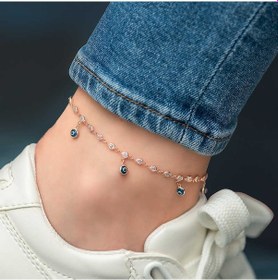 Resim Hedivio 925 Ayar Gümüş Sıralı Zirkon Taşlı Nazarlı Rose Halhal Çok Renkli 