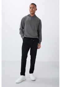 Resim Tommy Life Siyah Yüzeyi Dokulu Standart Fit Erkek Eşofman Alt - 82155 