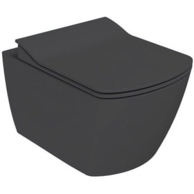 Resim Creavit Elegant Mat Antrasit Kanalsız Asma Klozet Eg321, Creavit Elegant Duroplast Yavaş Kapak Antrasit 