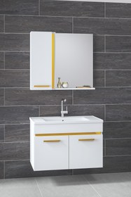 Resim Alfa Banyo Yeni Gold Beyaz 80 Cm Aynalı Lavabolu Mdf Banyo Dolabı Seti**hazır Kurulu** 